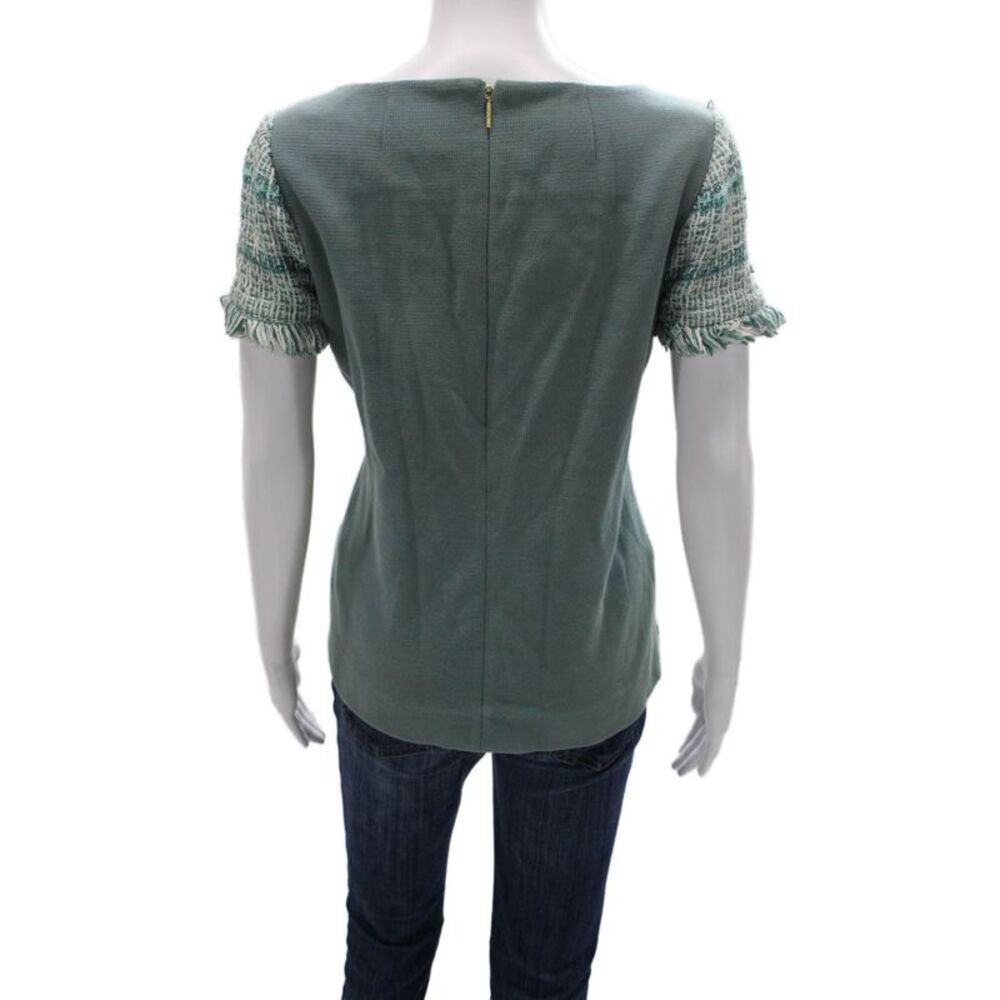 Tory Burch Women Striped Round Neck Short Sleeve Blouse Green Size 8 - Picture 3 of 6